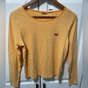 Levi’s Women’s  Honey Yellow Striped Long Sleeve T-Shirt XL EUC